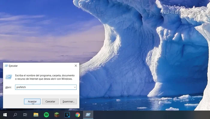 Ejecutar el tercer comando para eliminar archivos temporales de Prefetch: Escribe `prefetch` en la ventana 'Ejecutar' y presiona Enter. Selecciona todos los archivos y carpetas, luego elimínalos (Supr). Omítelos archivos que no se puedan eliminar.