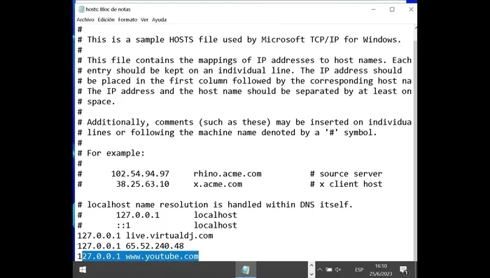 Guarda los cambios en el archivo 'hosts'.