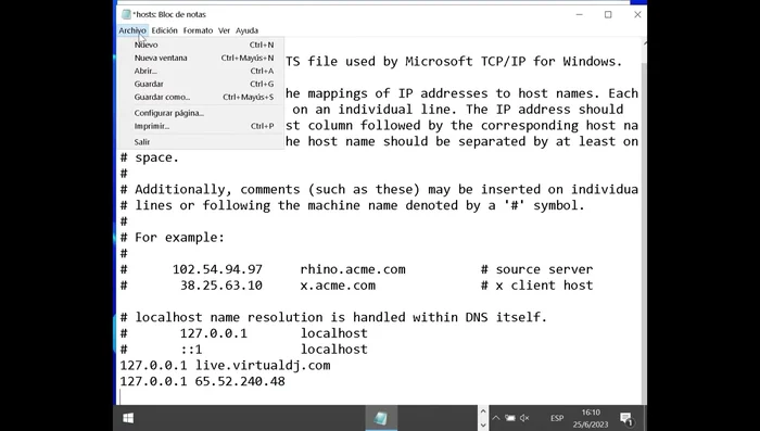 Guarda los cambios en el archivo 'hosts'.