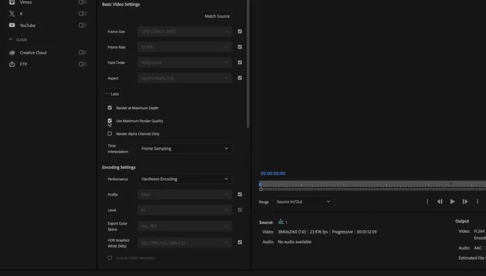 Activar 'Renderizar con la máxima profundidad' y 'Usar la máxima calidad de renderizado'.