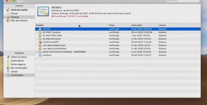Elegir "Certificados" en la sección de categorías.