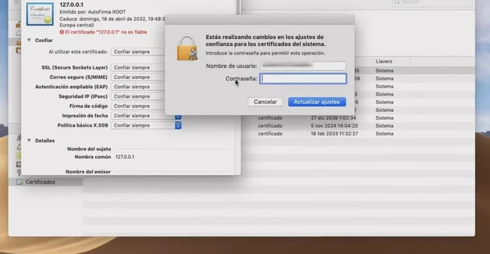 Cerrar la ventana e introducir la contraseña de usuario para confirmar.
