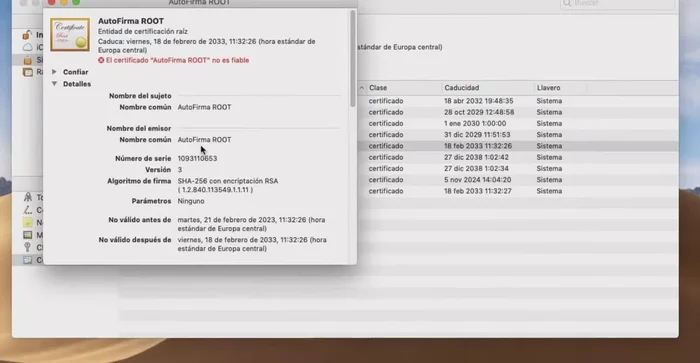 Repetir los pasos 4-7 para el certificado "Autofirma Root"