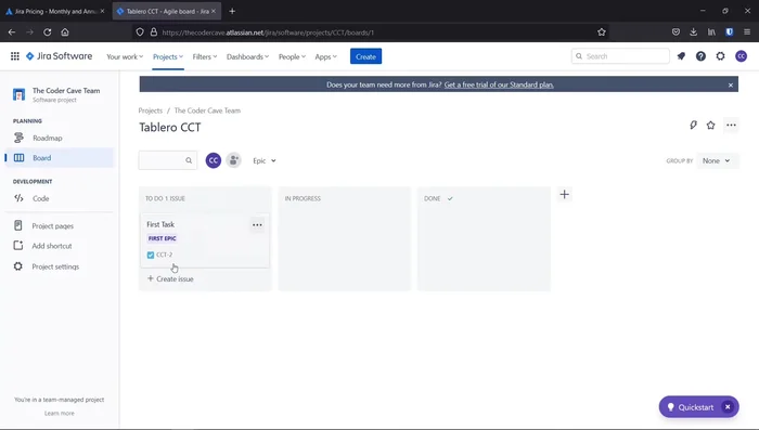 Familiarizarte con el tablero de Jira. Ver las tareas, columnas (personalizables) y usuarios.