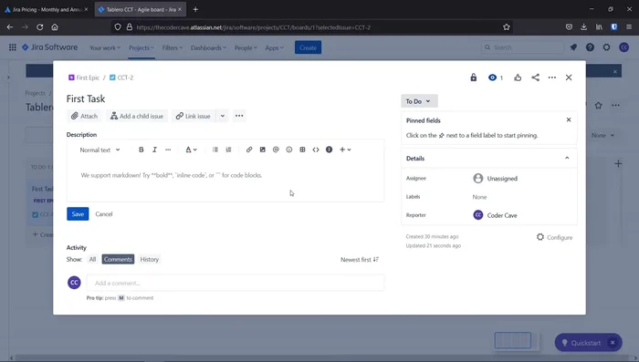 Entender la funcionalidad de las tareas individuales: descripción, archivos adjuntos, comentarios, asignación de usuarios.