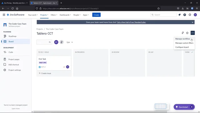 Configurar el flujo de trabajo ('workflow') para definir las transiciones entre estados de las tareas y agregar reglas.