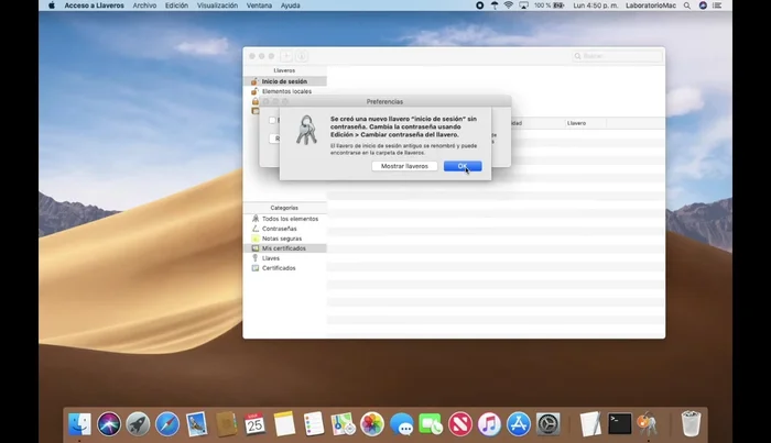 Presiona 'OK'. Los llaveros se habrán restaurado.