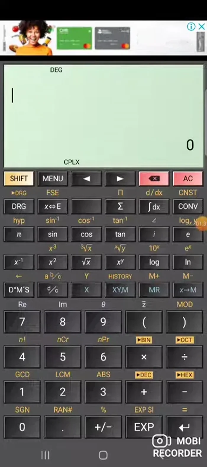 Calcular la raíz cúbica. Presionar la tecla '∛' (cuarta fila, tercera columna).