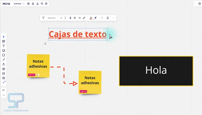 Conectar elementos: Une elementos con líneas arrastrando desde los pequeños círculos que aparecen en sus bordes.
