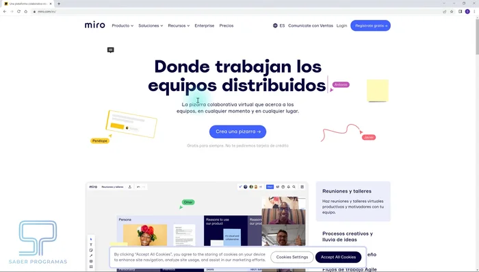 Acceder a Miro: Abre tu navegador y escribe 'miro.com' en la barra de búsqueda. Regístrate gratis o inicia sesión con tu cuenta Google.