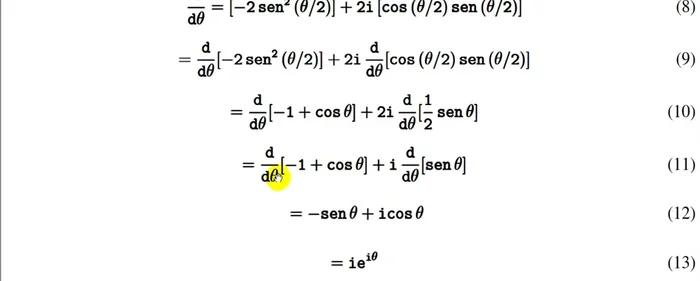 Verificar el resultado con Wolfram Alpha. Introducir la expresión original 2i * e^(iθ/2) * sen(θ/2) y obtener su derivada.