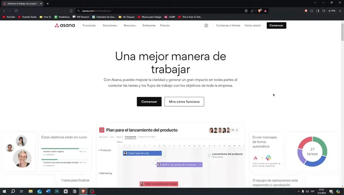 Registrarse en Asana.com: Accede a asana.com y haz clic en 'Comenzar'. Registra tu email (o usa tu cuenta de Google). Completa tu nombre completo y agrega una foto de perfil.