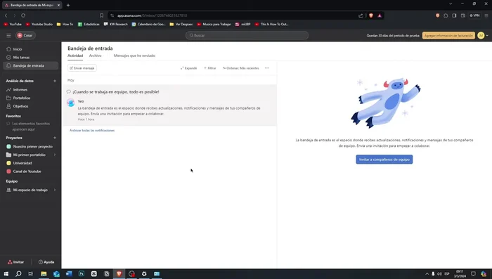 Gestionar la bandeja de entrada y objetivos: Revisa la bandeja de entrada para ver notificaciones y recordatorios. Crea objetivos con subobjetivos para seguimiento a largo plazo.