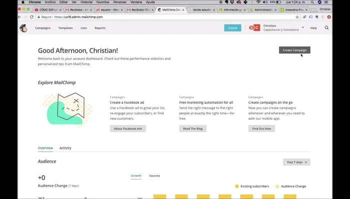 Acceder a la opción 'Campaigns' o 'Create Campaign' para comenzar una nueva campaña.