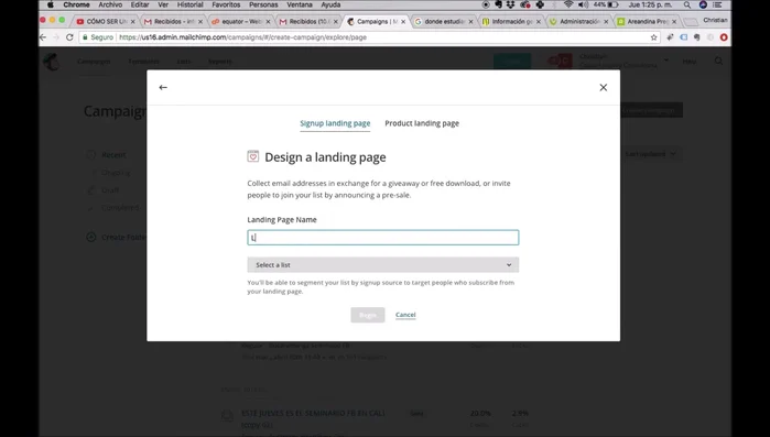 Seleccionar una lista de correos preexistente.
