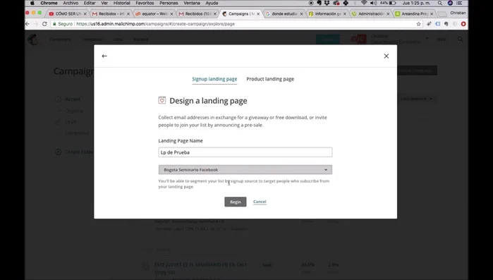 Seleccionar una lista de correos preexistente.