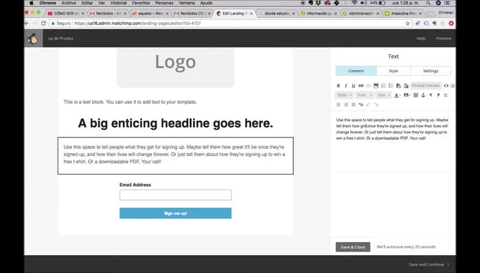 Agregar el logo y otros elementos de branding en la parte superior.