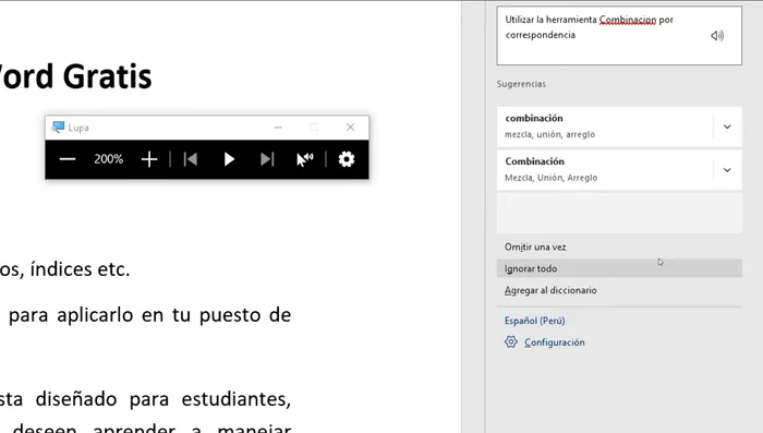 Utiliza las opciones 'Omitir', 'Ignorar todo' o 'Agregar al diccionario' según sea necesario.