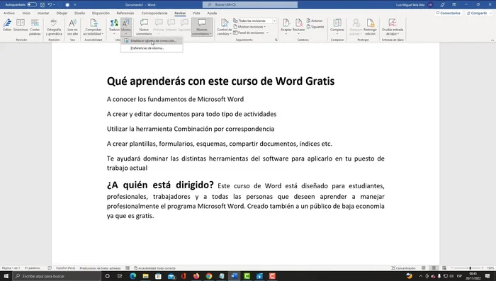En 'Establecer el idioma de corrección', selecciona tu idioma y país.
