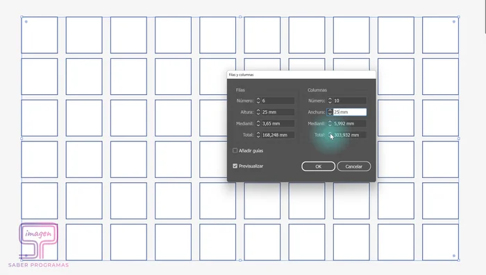 Ajustar el tamaño total de la tabla (ancho y alto) según se necesite.