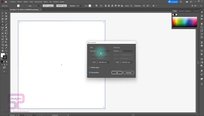 Repetir los pasos 2 al 6 para definir las filas y columnas de la cuadrícula. Para una cuadrícula perfecta, usar el mismo número de filas y columnas.