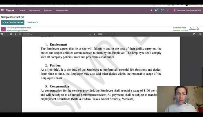 El firmante descarga el documento firmado.