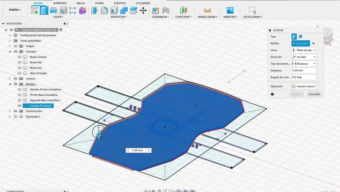 Diseño en Fusion 360: Diseñar y extruir la tapa superior, dejando un espesor de 2 mm.