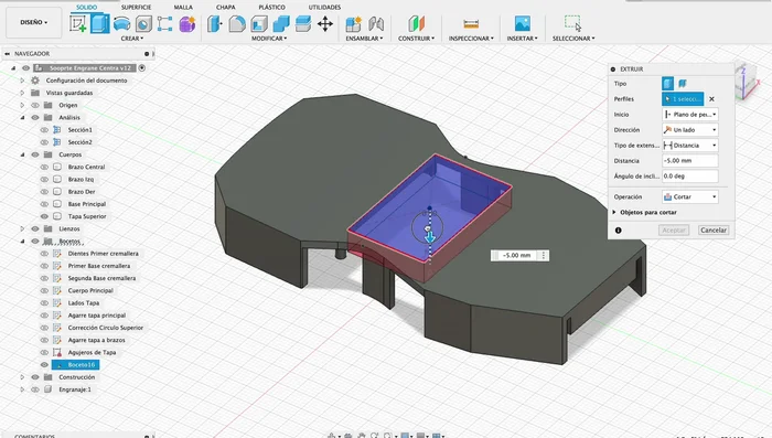 Ensamblaje Final: Armar el soporte con todas las piezas impresas, incluyendo el mecanismo retráctil.