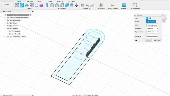 Diseño en Fusion 360: Crear el cuerpo del soporte con líneas redondeadas y elegantes, incluyendo surcos guía.