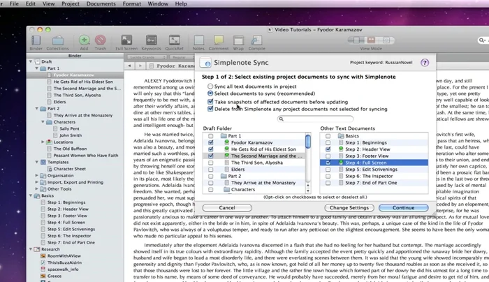 Decidir si se desea eliminar de SimpleNote los documentos del proyecto no seleccionados para sincronizar.