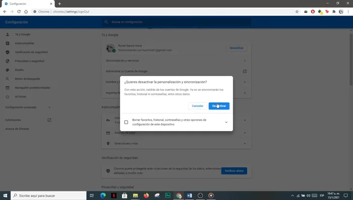 Confirmar la desactivación.