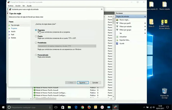 Crear una nueva regla de entrada.