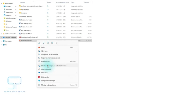 Configurar Estado del Documento: Haz clic derecho, selecciona 'Historial de versiones' y luego configura si deseas mantener el documento siempre en tu ordenador.