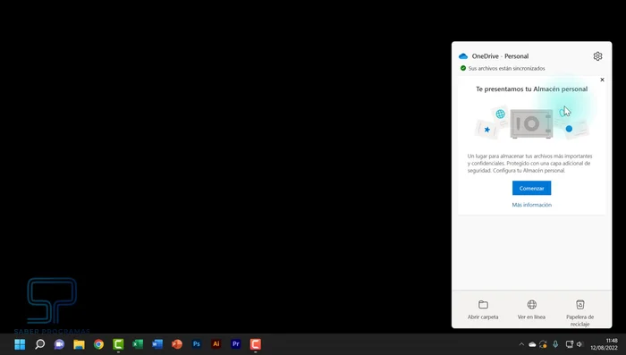Navegación por OneDrive: La ventana mostrará tu actividad reciente. Puedes abrir tu carpeta de OneDrive directamente desde aquí para acceder a tus archivos en el Explorador de archivos.
