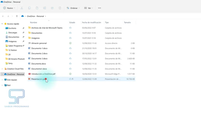 Descarga y Apertura de Archivos: Haz doble clic en un archivo en la nube para descargarlo y abrirlo automáticamente en la aplicación correspondiente (ej: PowerPoint).