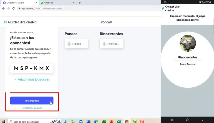 Una vez unidos, haz clic en "Crear juego" y luego en "Iniciar juego".