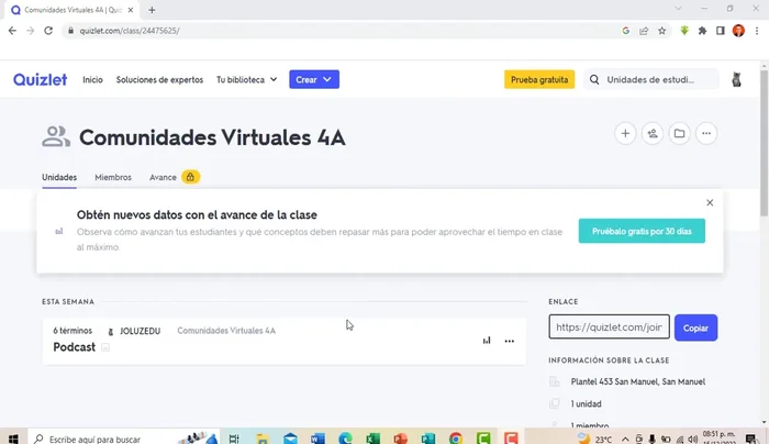 Selecciona la opción "Quizlet en vivo clásico".