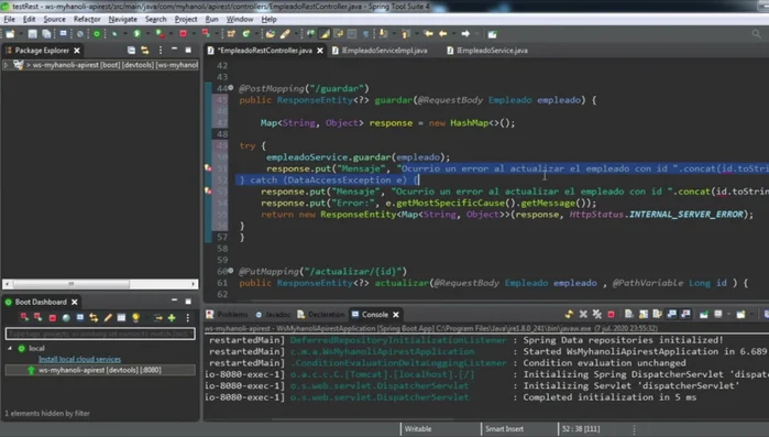 Utilización de `ResponseEntity` y manejo de excepciones en `guardarEmpleado`: