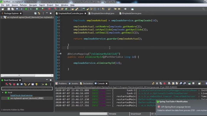 Identificación del problema: El servicio de eliminación de empleados no retornaba mensajes de error o éxito, solo un estado HTTP 200 (OK) en todos los casos, incluso si el empleado no existía. Se recibía un error 500 en el servidor si intentabas eliminar un empleado inexistente.