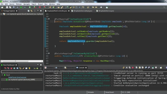 Utilización de `ResponseEntity` y manejo de excepciones en `actualizarEmpleado`: