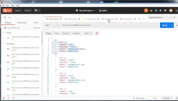 Pruebas con Postman para el método `actualizarEmpleado`: