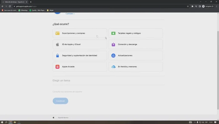 Seleccionar "Obtener ayuda" para App Store.