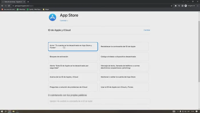 Elegir el tema: "Tu cuenta se ha desactivado en App Store y iTunes."