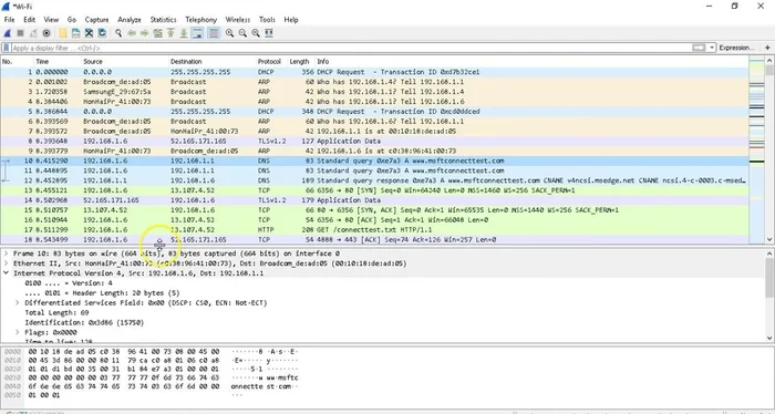 Analizar el detalle de cada paquete en la sección inferior de la interfaz de Wireshark, identificando la capa del modelo OSI a la que pertenece cada parte del paquete (Ethernet, IP, TCP/UDP, etc.)