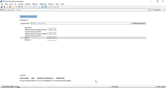 En 'Opciones de salida', configurar la captura para guardar en un archivo o crear un búfer de archivos.