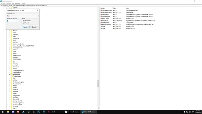 Modificar el parámetro 'Start' de 'Task Scheduler' a 3 (si es necesario).