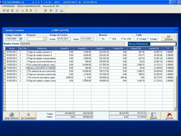 Hacer clic en 'Reporte' para ver el mayor antes de imprimir.