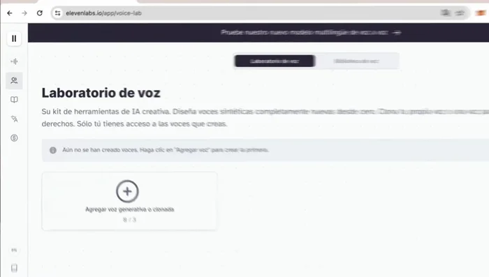 Elige una voz de la biblioteca de ElevenLabs. Prioriza las voces marcadas como V2 para mayor personalización y mejor calidad en español (voces con acento americano en V1 suelen ser de menor calidad).