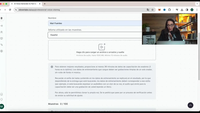 Espera a que ElevenLabs procese tu voz.