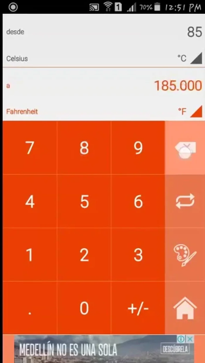 La aplicación mostrará automáticamente el resultado en la unidad de destino.